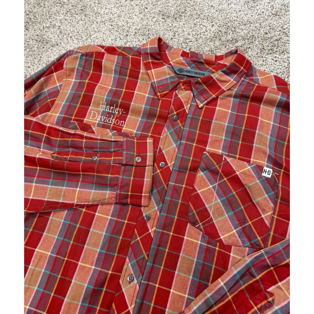 Harley Davidson Flannel Shirt Men’s 3XL Slim Fit Plaid Biker Embroidered